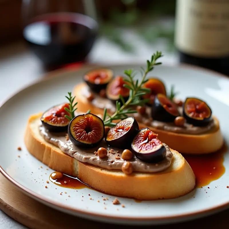Bruschetta de Higado de Paté y Higo Caramelizado: Entrante Francés Gourmet en 10 Minutos
