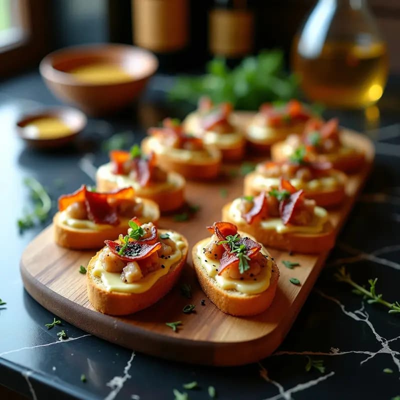 Bruschetta de Higado de Pollo y Panceta con Vinagreta de Miel: Aperitivo Francés Gourmet