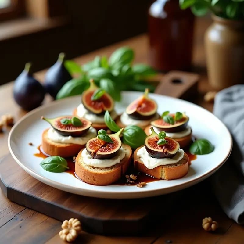 Bruschetta de Higo y Queso de Burrata con Reduction de Módena: Aperitivo Italiano Gourmet