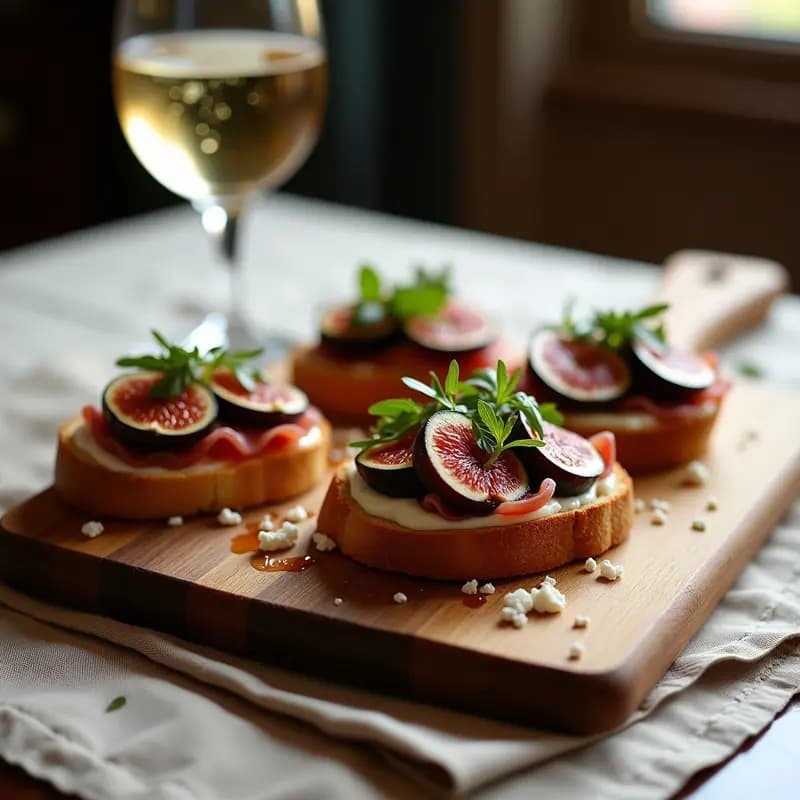 Bruschetta de Higo y Prosciutto con Miel de Trufa: Aperitivo Italiano Gourmet en 10 Minutos