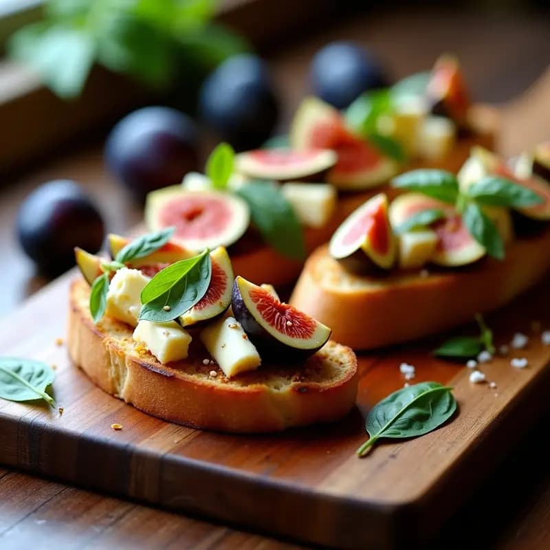 Bruschetta de Higo y Queso de Búfala con Reducción de Miel: Entrante Italiano Gourmet en 10 Minutos