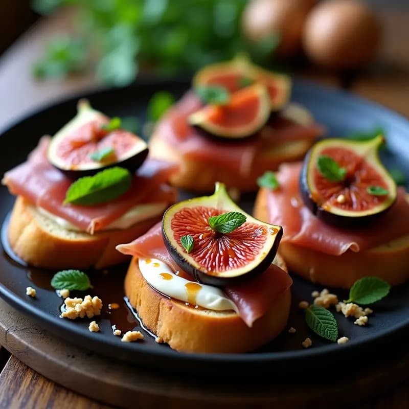 Bruschetta de Higuera y Prosciutto con Vinagreta de Vinagre Balsámico: Aperitivo Italiano en 10 Minutos