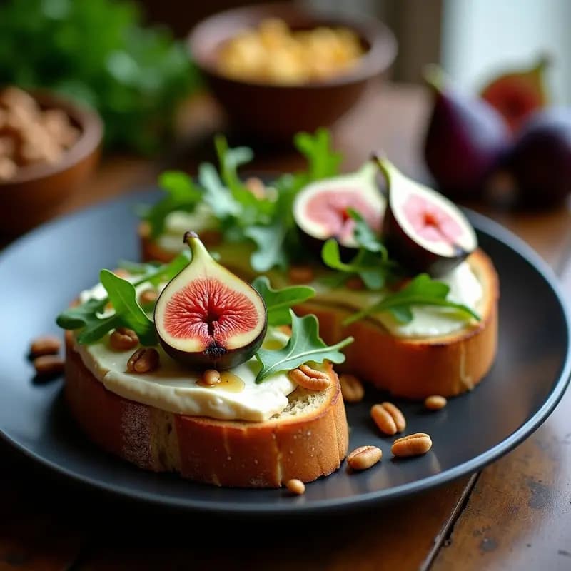Bruschetta de Higuera y Queso de Cabra: Receta Italiana con Pan de Centeno y Miel de Trufa