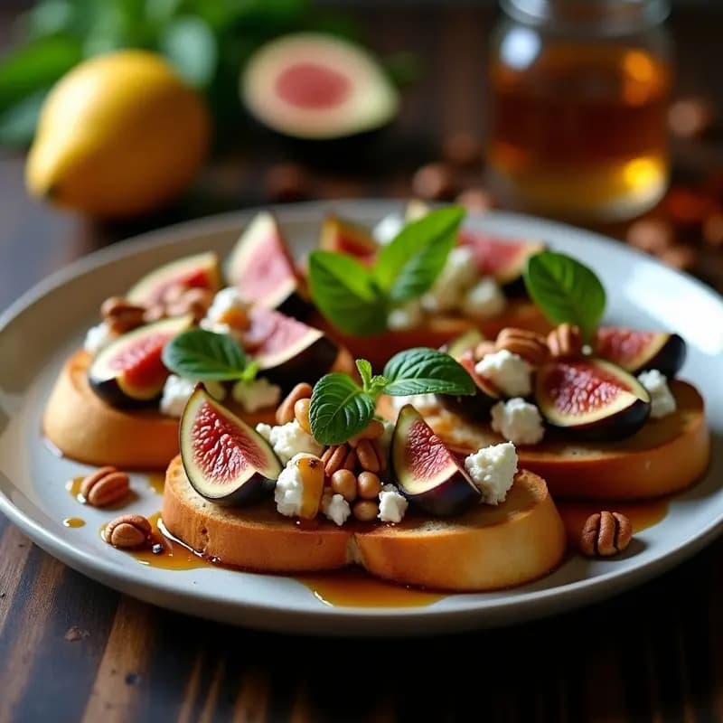 Bruschetta de Higueras y Queso de Burro con Reducción de Vinagre Balsámico: Aperitivo Español Gourmet