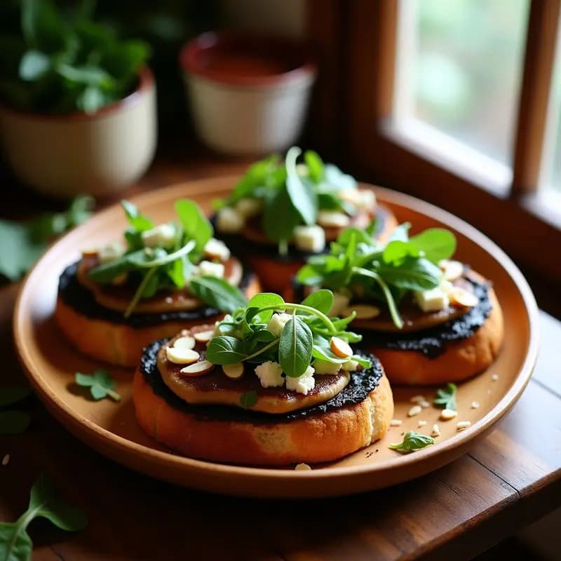 Bruschetta de Hongos Portobello y Rúcula: Receta Italiana Sin Gluten con Pan de Castaña