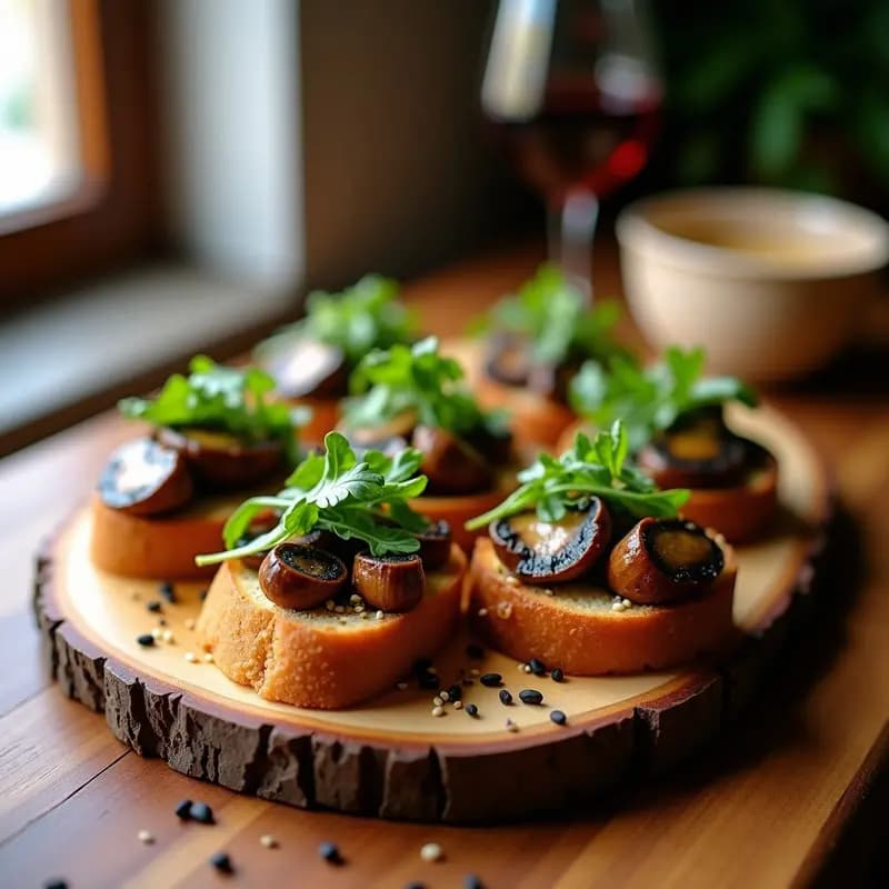 Bruschetta de Hongos Shiitake y Rúcula: Aperitivo Italiano Vegano con Toque Umami