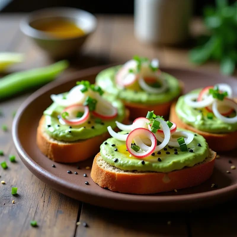 Bruschetta de Hummus de Edamame y Rábanos Encurtidos: Aperitivo Japonés-Italiano Sin Gluten