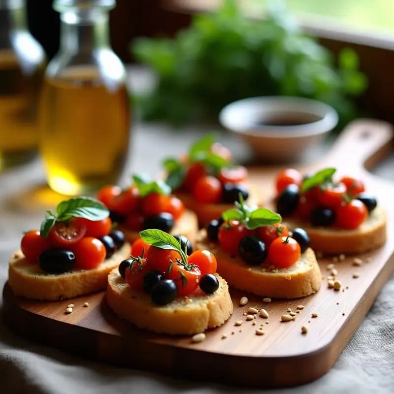 Bruschetta de Pan de Quinoa con Aceitunas Kalamata y Aceite de Oliva: Aperitivo Italiano Sin Gluten