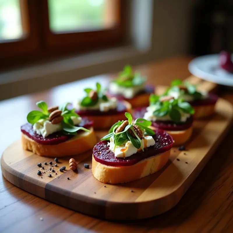 Bruschetta de Remolacha Asada y Queso de Cabra: Aperitivo Francés Sin Gluten