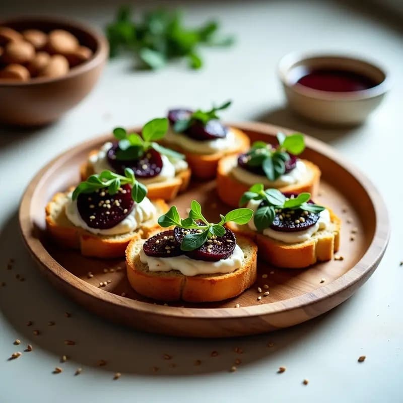 Bruschetta de Remolacha Asada y Ricotta de Almendras: Aperitivo Italiano Sin Lácteos