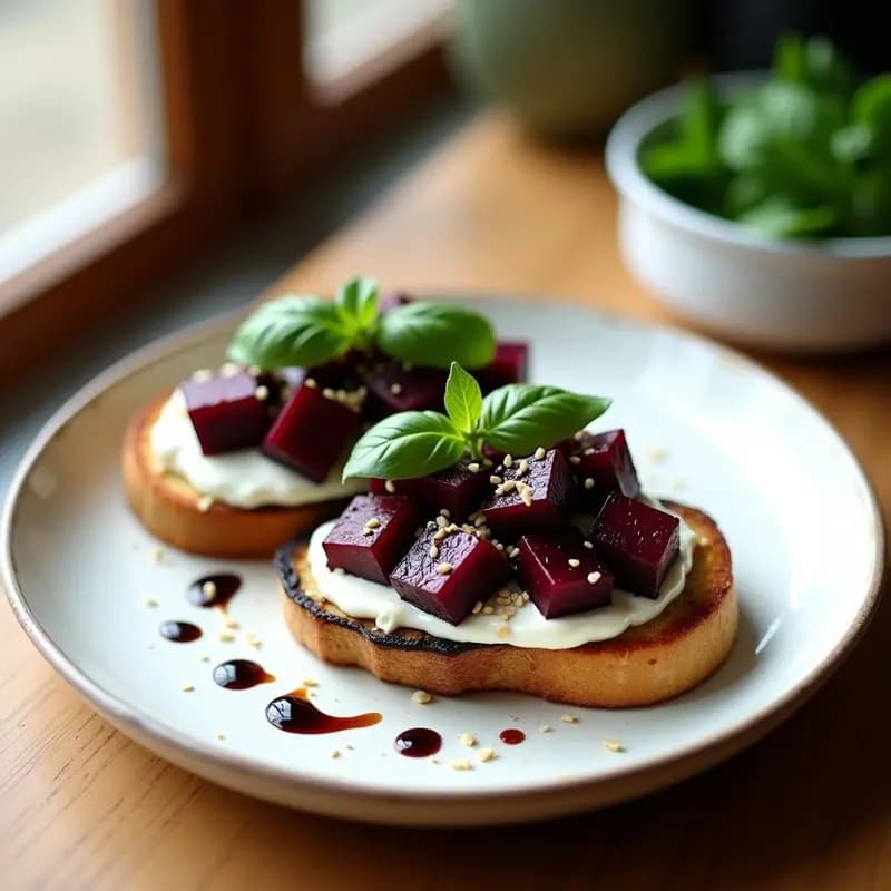 Bruschetta de Remolacha Asada y Ricotta de Anacardos: Receta Italiana Keto