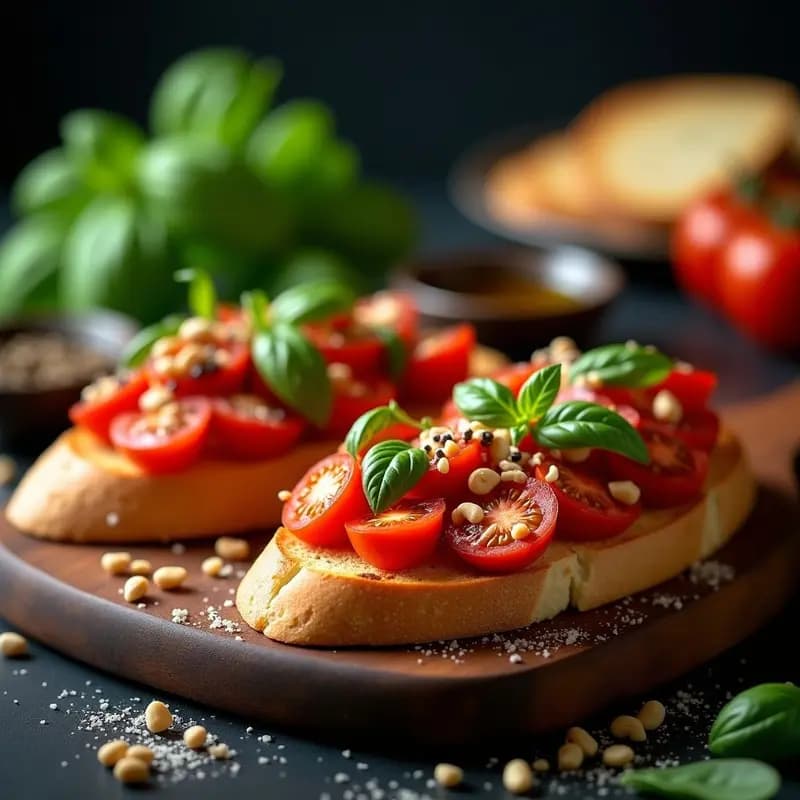 Bruschetta de Tomate y Aceite de Trufa con Pan Ciabatta: Entrante Italiano Gourmet