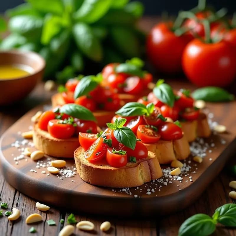 Bruschetta de Tomate y Albahaca con Aceite de Oliva Virgen: Aperitivo Italiano en 10 Minutos