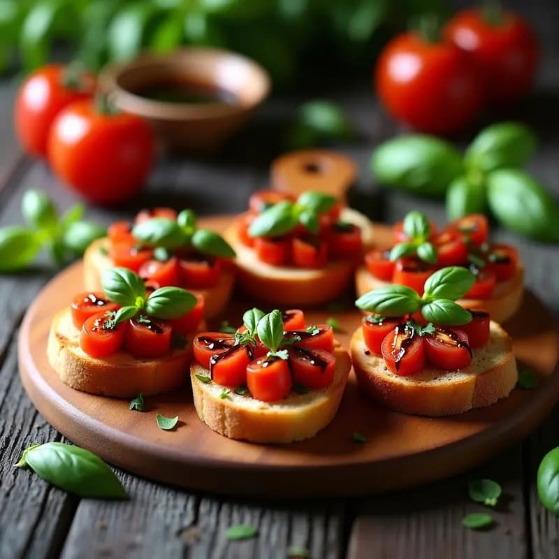 Bruschetta de Tomate y Albahaca con Balsámico: Entrante Italiano Rápido y Fresco