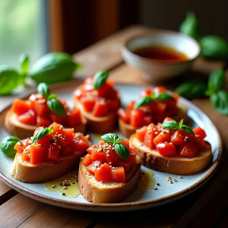 Bruschetta de Tomate y Albahaca con Pan de Centeno: Aperitivo Italiano Fresco
