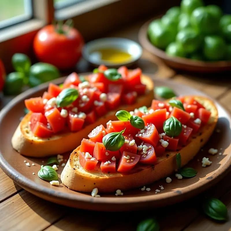 Bruschetta de Tomate y Albahaca: Receta Italiana Clásica con Pan Tostado
