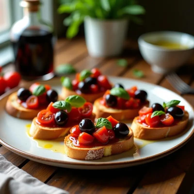 Bruschetta de Tomate Confitado y Aceitunas Kalamata: Entrante Italiano Sin Gluten y Vegano