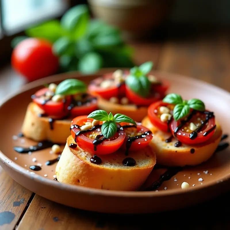 Bruschetta de Tomate Confitado y Albahaca con Aceite de Trufa: Receta Italiana Gourmet en 10 Minutos