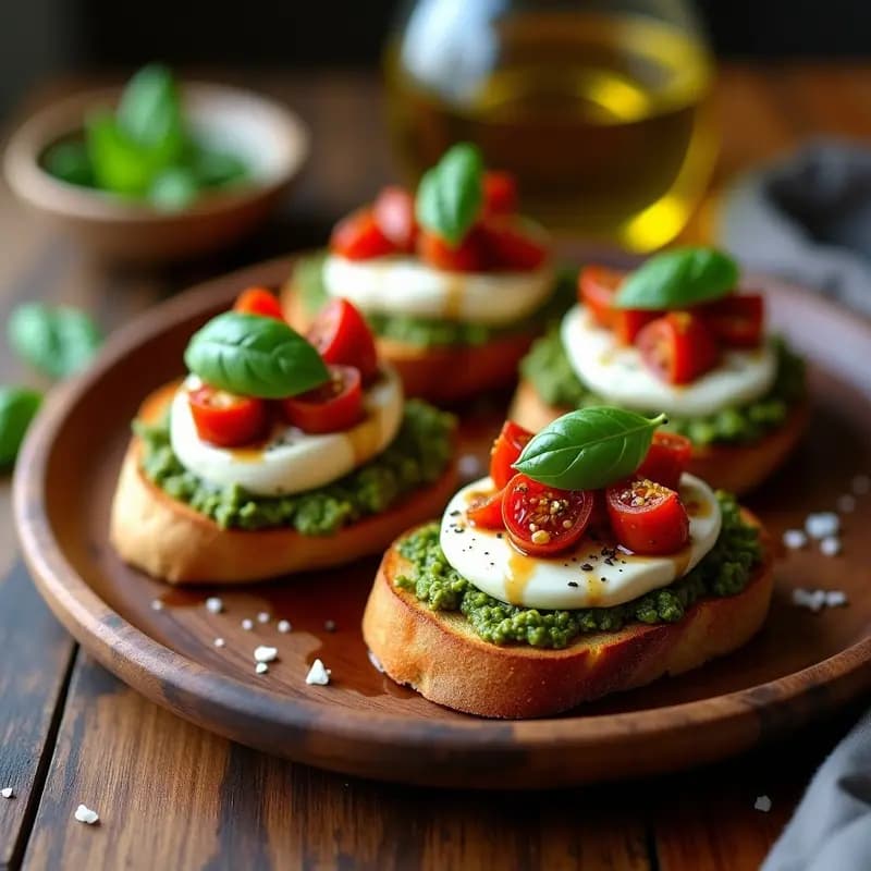 Bruschetta de Tomate Seco y Burrata con Pesto de Albahaca: Aperitivo Italiano en 10 Minutos