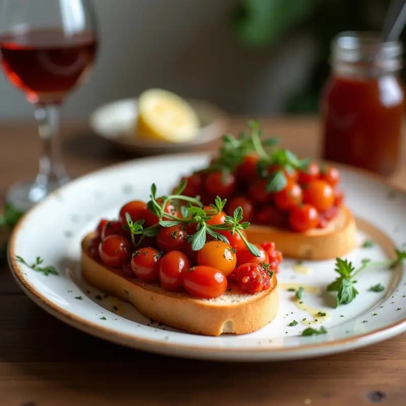 Bruschetta de Tomate Seco y Olivas Kalamata: Aperitivo Mediterráneo Sin Lácteos