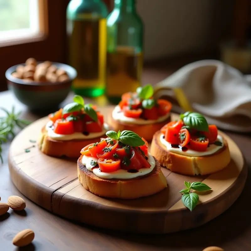 Bruschetta de Tomate Seco y Queso de Almendras: Receta Italiana Sin Lácteos en 10 Minutos