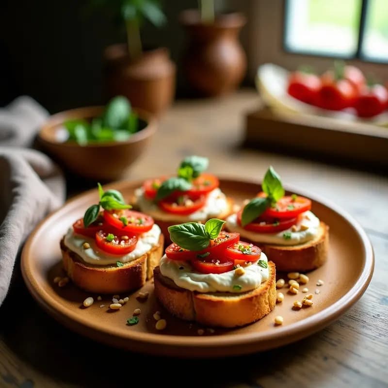 Bruschetta de Tomate Seco y Ricotta con Aceite de Albahaca: Entrante Italiano en 10 Minutos