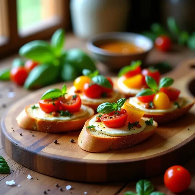 Bruschetta de Tomate y Stracciatella con Vinagreta de Albahaca: Aperitivo Italiano Sin Gluten