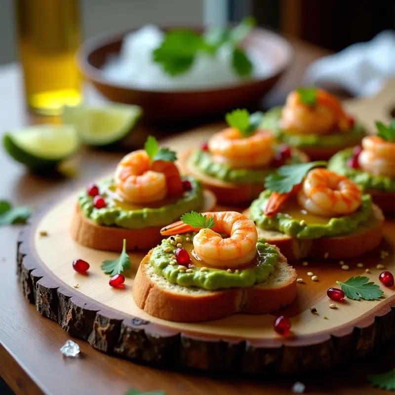 Bruschettas de Aguacate y Gambas al Ají Amarillo: Aperitivo Peruano en 10 Minutos