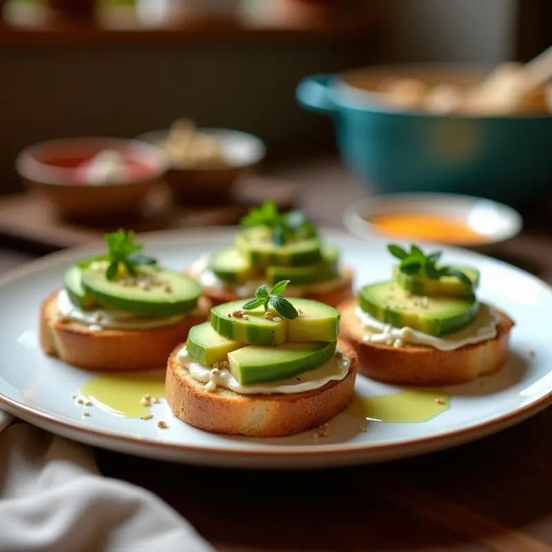 Bruschettas de Pan Integral con Aguacate y Vinagreta de Granada: Aperitivo Mediterráneo Fresco