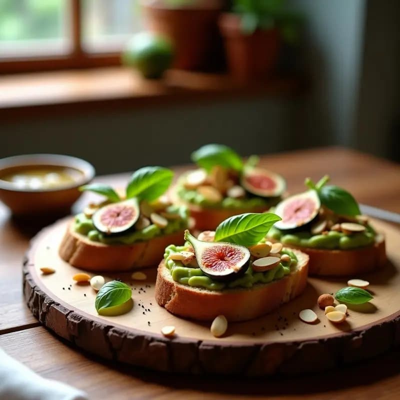 Bruschettas de Aguacate y Higos con Vinagreta de Miel: Receta Italiana Gourmet Sin Horno