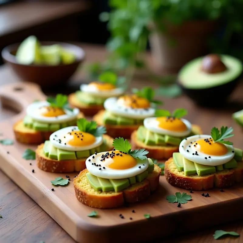 Bruschettas de Pan de Maíz con Aguacate y Huevo Pochado: Aperitivo Mexicano Keto