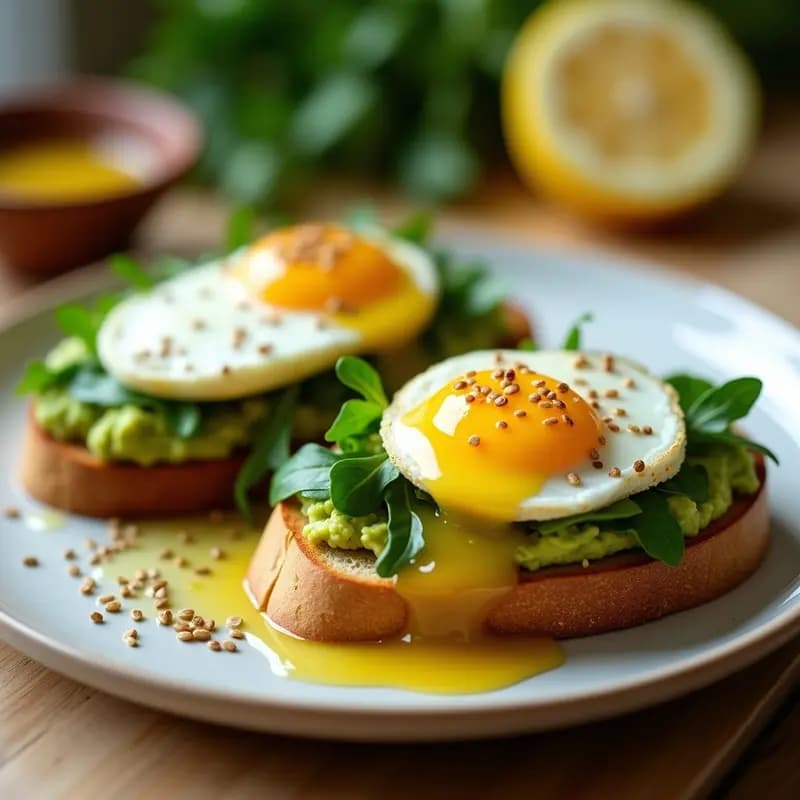 Bruschettas de Aguacate y Huevo Poché con Vinagreta de Limón: Desayuno Italiano