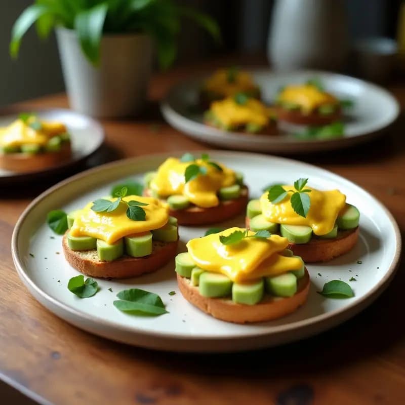 Bruschettas de Aguacate y Huevos Poché con Vinagreta de Albahaca: Entrante Italiano Keto