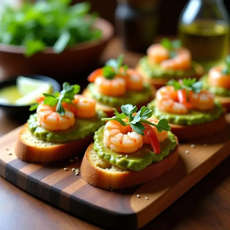 Bruschettas de Aguacate y Langostinos con Vinagreta de Lima: Aperitivo Italiano Gourmet en 15 Minutos