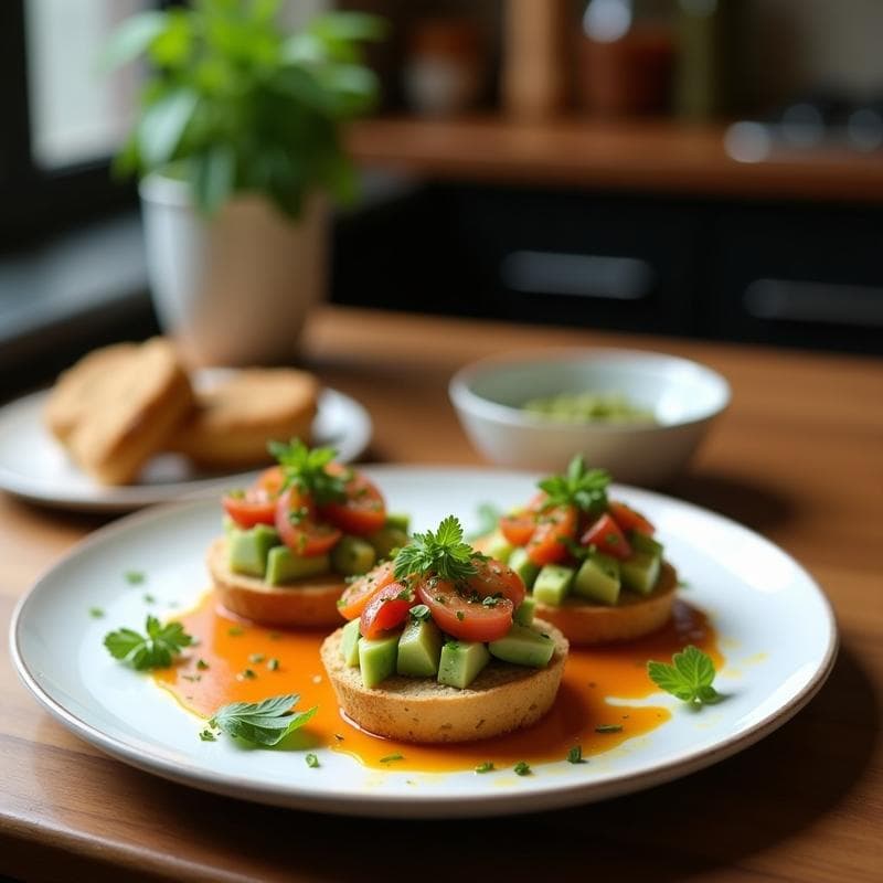 Bruschettas de Aguacate y truFA: Aperitivo Vegano con Toque Gourmet en 10 Minutos