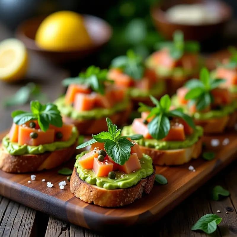 Bruschettas de Aguacate y Ventresca de Atún con Vinagreta de Limón: Aperitivo italiano keto en 10 minutos