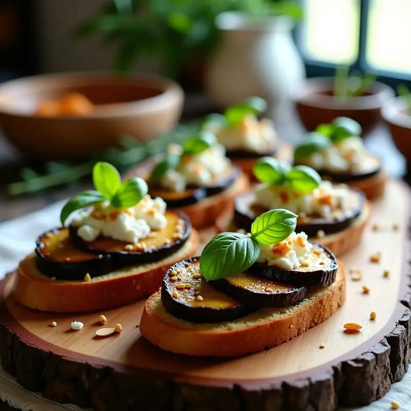 Bruschettas de Pan de Almendra con Berenjena Asada: Entrante Italiano Sin Gluten