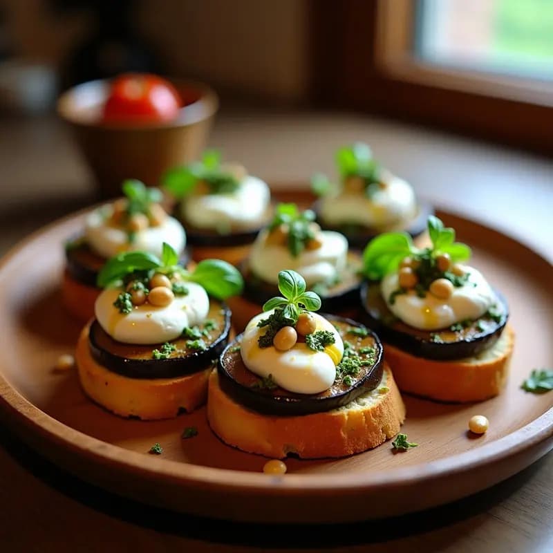 Bruschettas de Berenjena Asada y Queso de Burata: Entrante Italiano Gourmet