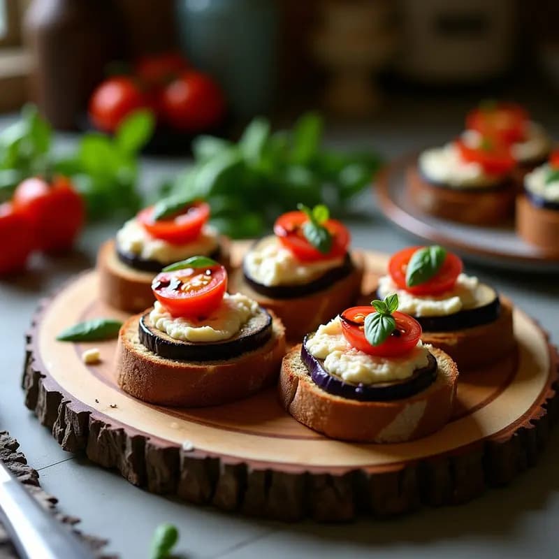 Bruschettas de Berenjena Asada y Ricotta de Almendras: Entrante Italiano Sin Lácteos