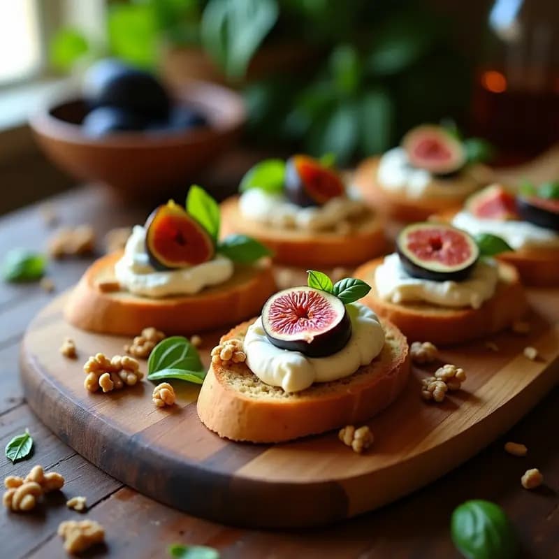 Bruschettas de Buratta y Higos Frescos: Entrante Italiano con Reducción de Miel de Trufa