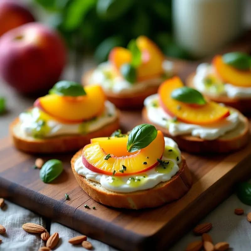Bruschettas de Burrata y Melocotón con Vinagreta de Albahaca: Entrante Italiano de Temporada
