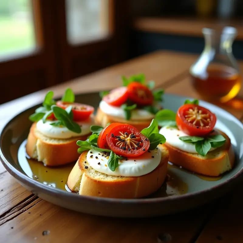 Bruschettas de Burrata y Tomates Secos: Receta Italiana Crujiente y Cremosa en 10 Minutos