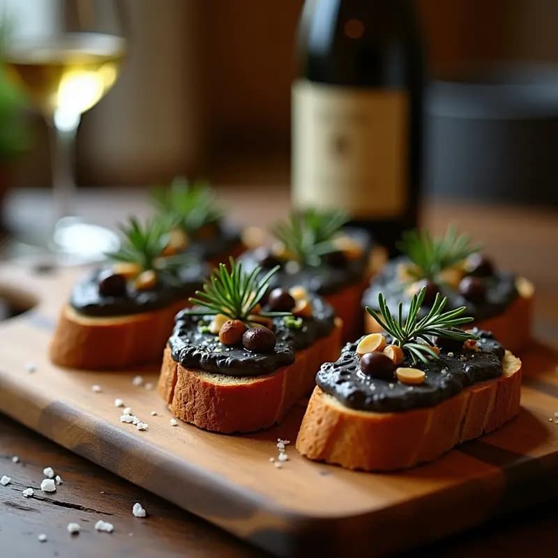 Bruschettas de Pan de Centeno con Crema de Aceitunas Negras y Ajo Negro: Receta Italiana Gourmet