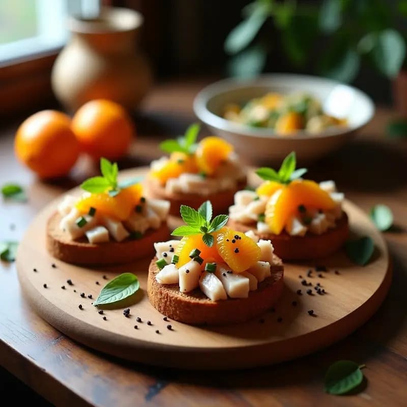Bruschettas de Pan de Centeno con Agrumi y Ventresca de Atún: Entrante Italiano Alta en Omega-3