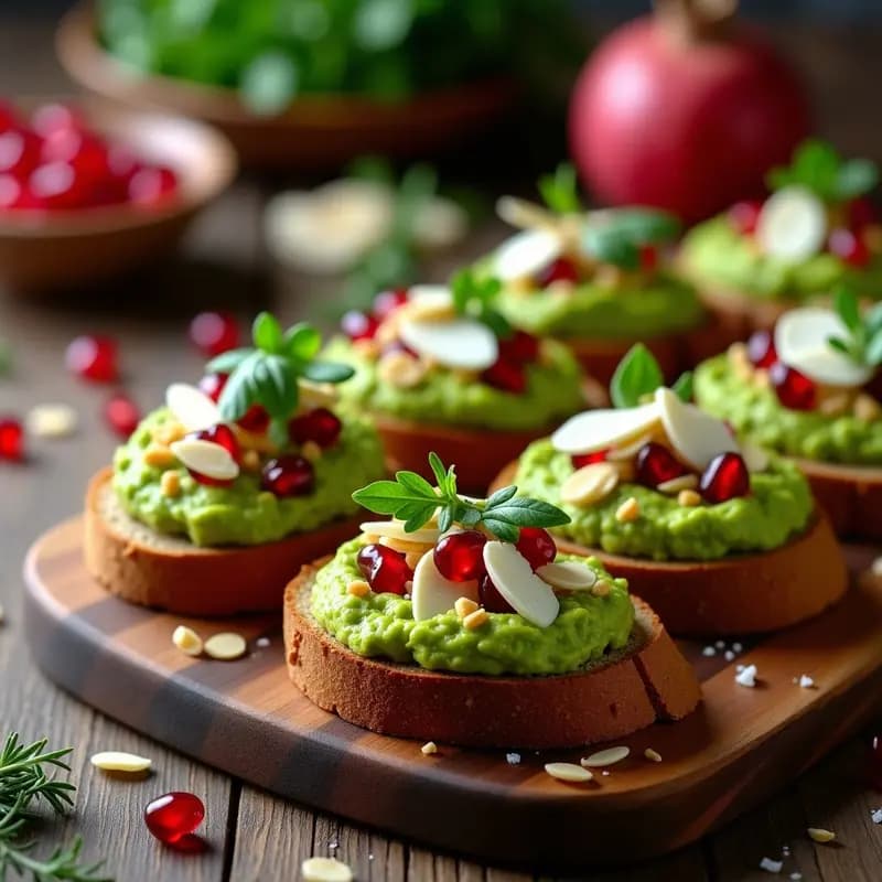 Bruschettas de Pan de Centeno con Aguacate y Granados: Entrante Italiano Gourmet