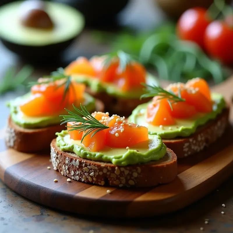 Bruschettas de Pan de Centeno con Aguacate y Huevas de Salmón: Receta Escandinava Keto