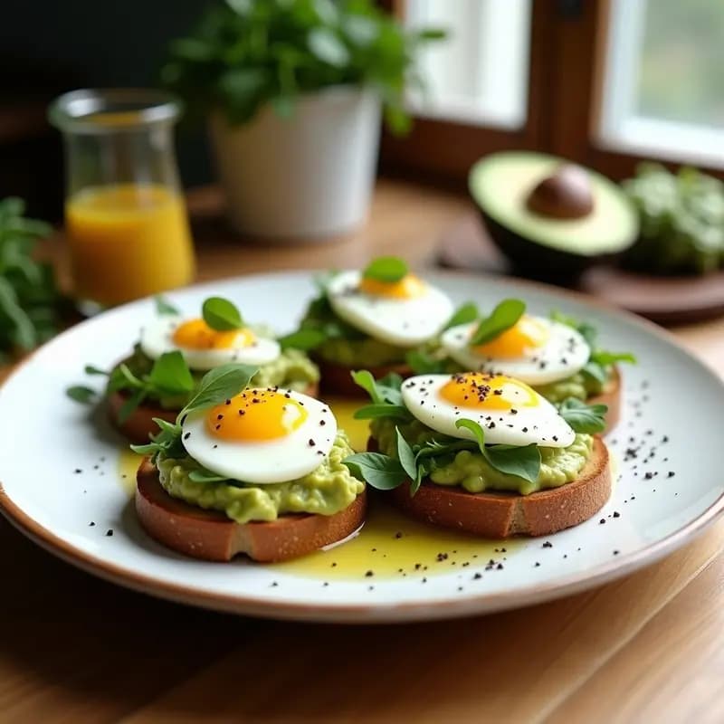 Bruschettas de Pan de Centeno con Aguacate y Huevo Pochado: Desayuno Italiano Alto en Omega-3