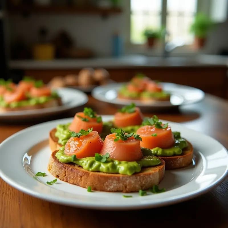 Bruschettas de Pan de Centeno con Aguacate y Huevos de Trucha: Aperitivo Escandinavo Rico en Omega-3