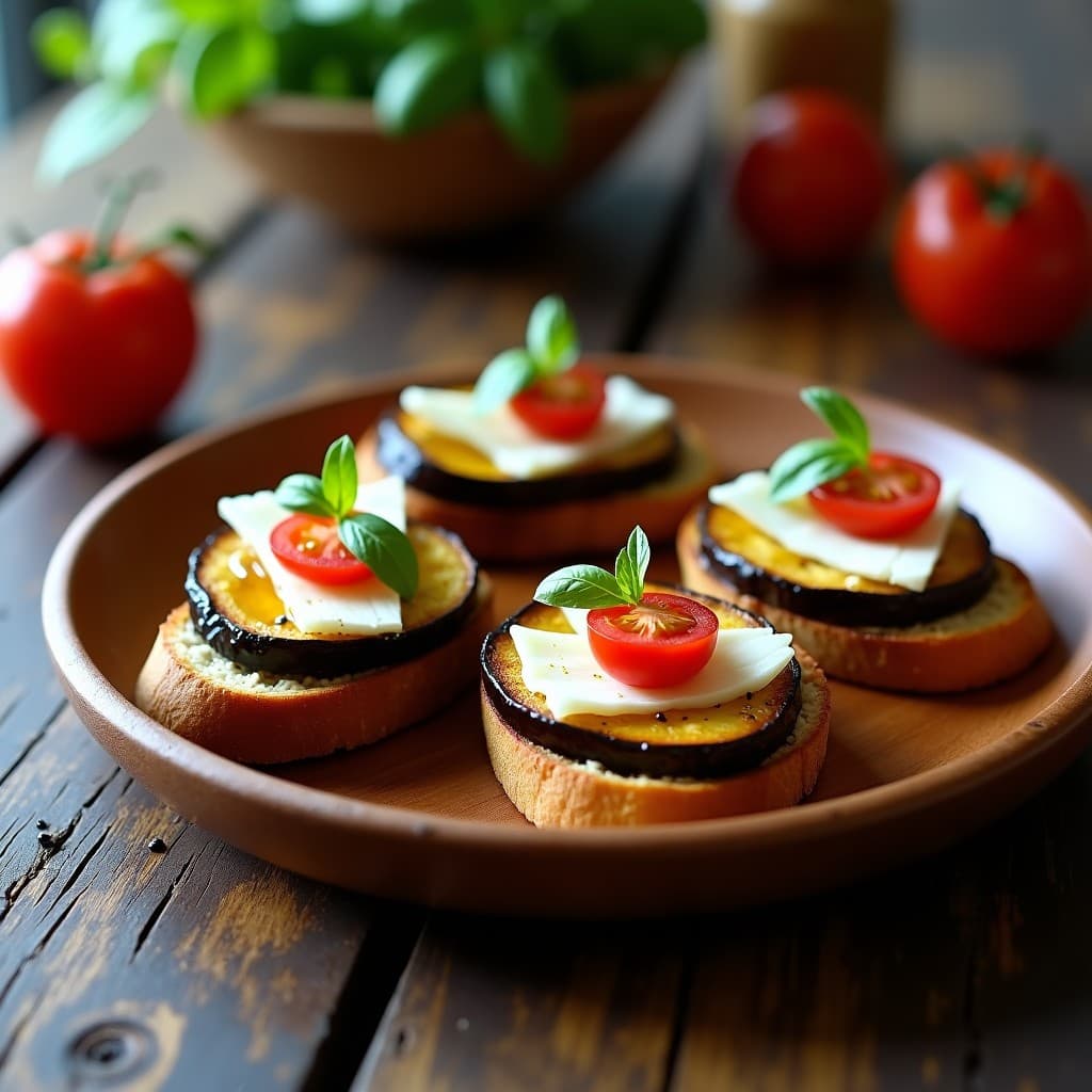 Bruschettas de Pan de Centeno con Berenjena Ahumada y Queso de Oveja: Aperitivo Italiano en 10 Minutos