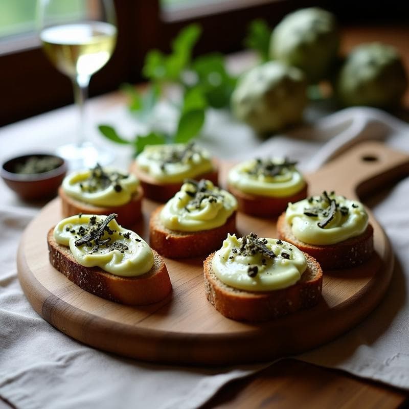 Bruschettas de Pan de Centeno con Crema de Alcachofas y Trufa: Aperitivo Italo-Español Sin Gluten